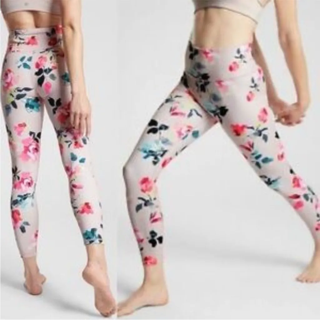 Athleta Elation 7/8 Tight Painted‎ Flower Orchid Pink Print Mid Rise Leggings S - Image 2