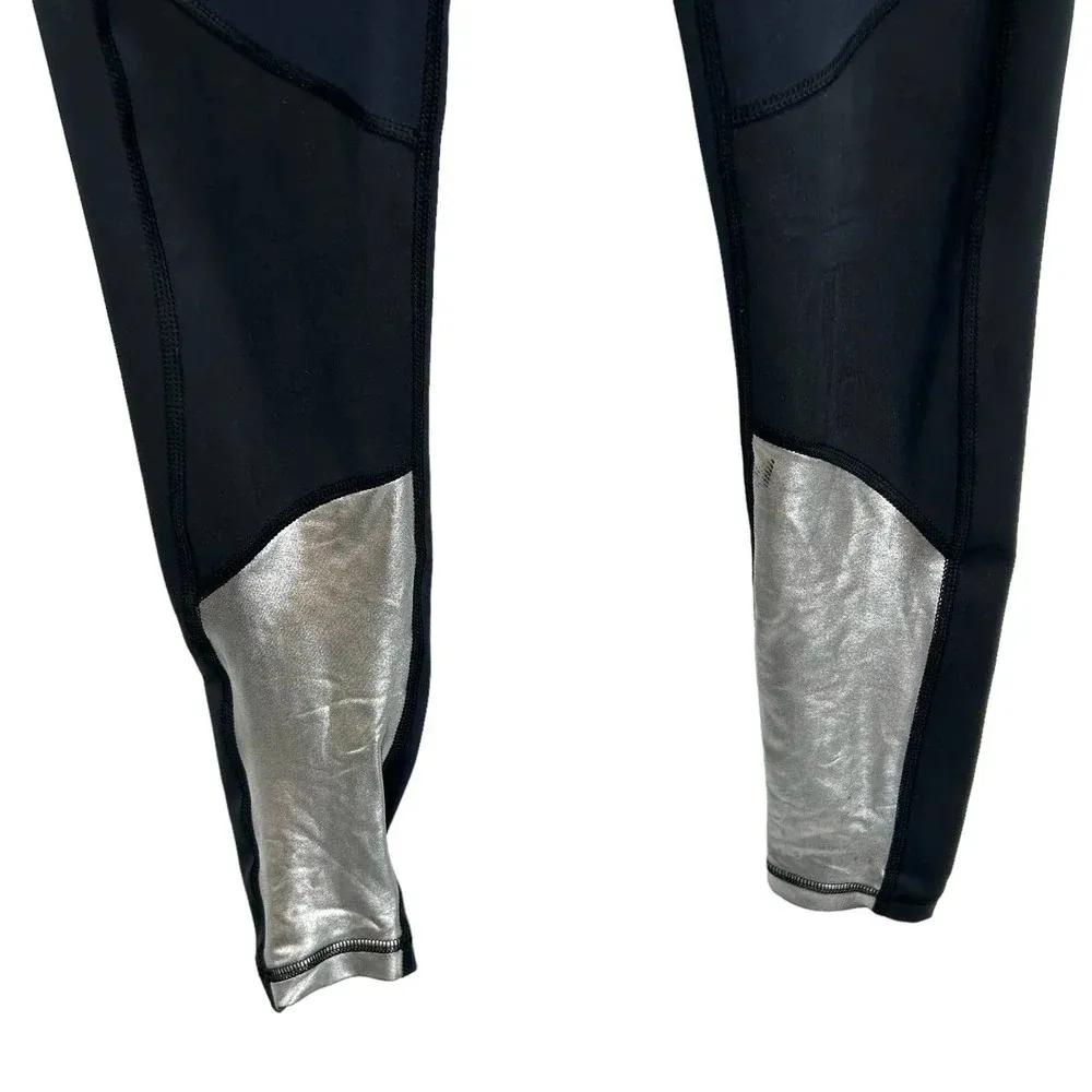 Alala Blocked Ankle Running Tights/Leggings Metallic Silver Black‎ Size XS - Image 5