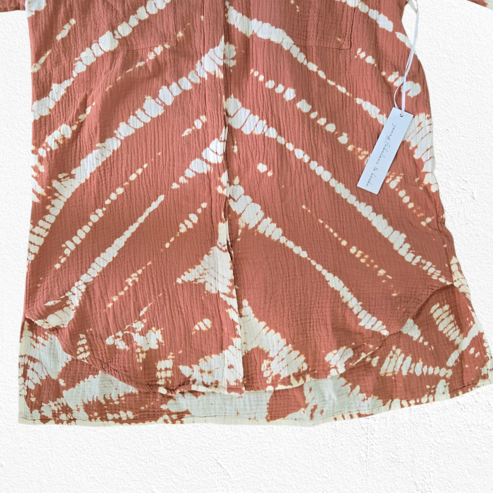 Young Fabulous and Broke Tie-Dye Rust White Cotton Gauze Shirt Dress Size XS - Image 4