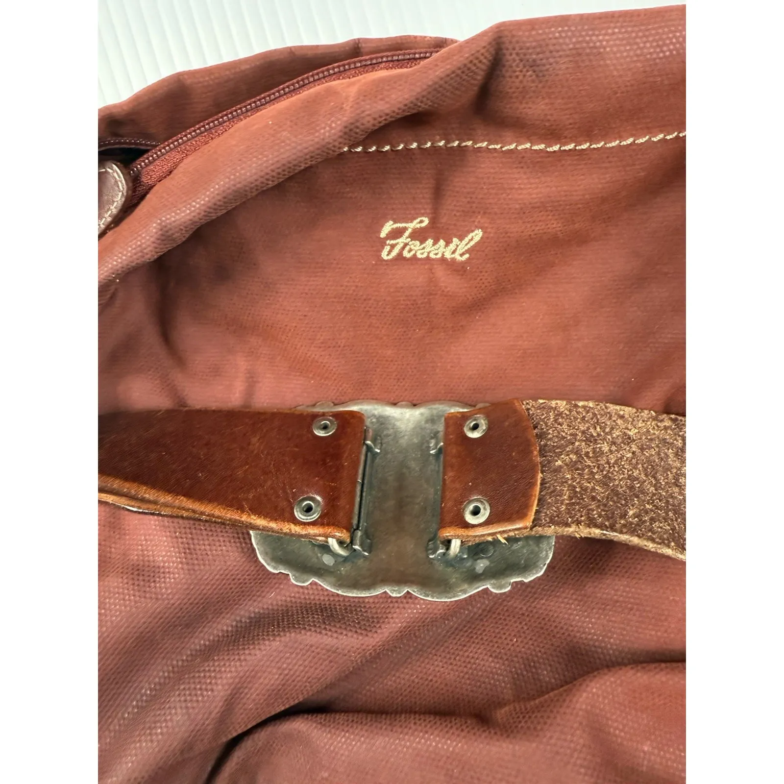 Fossil 1954 Corduroy‎ Purse Shoulder Bag Leather Accents Bling Strap - Image 8