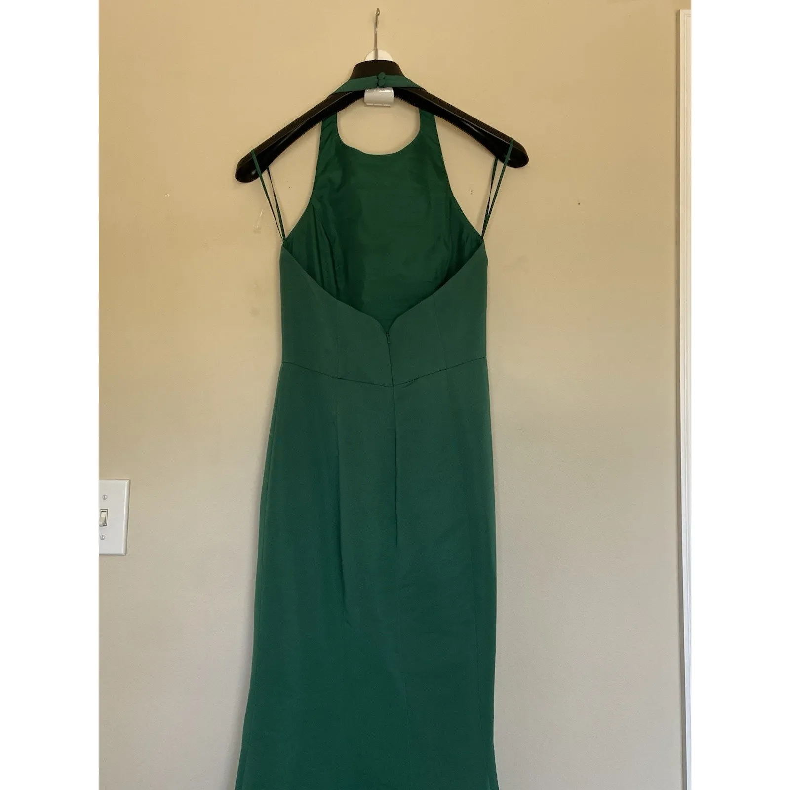 Amsale Solid Green Halter Button Neck Floor Length Gown Formal Dress Prom Hoco 4 - Image 7