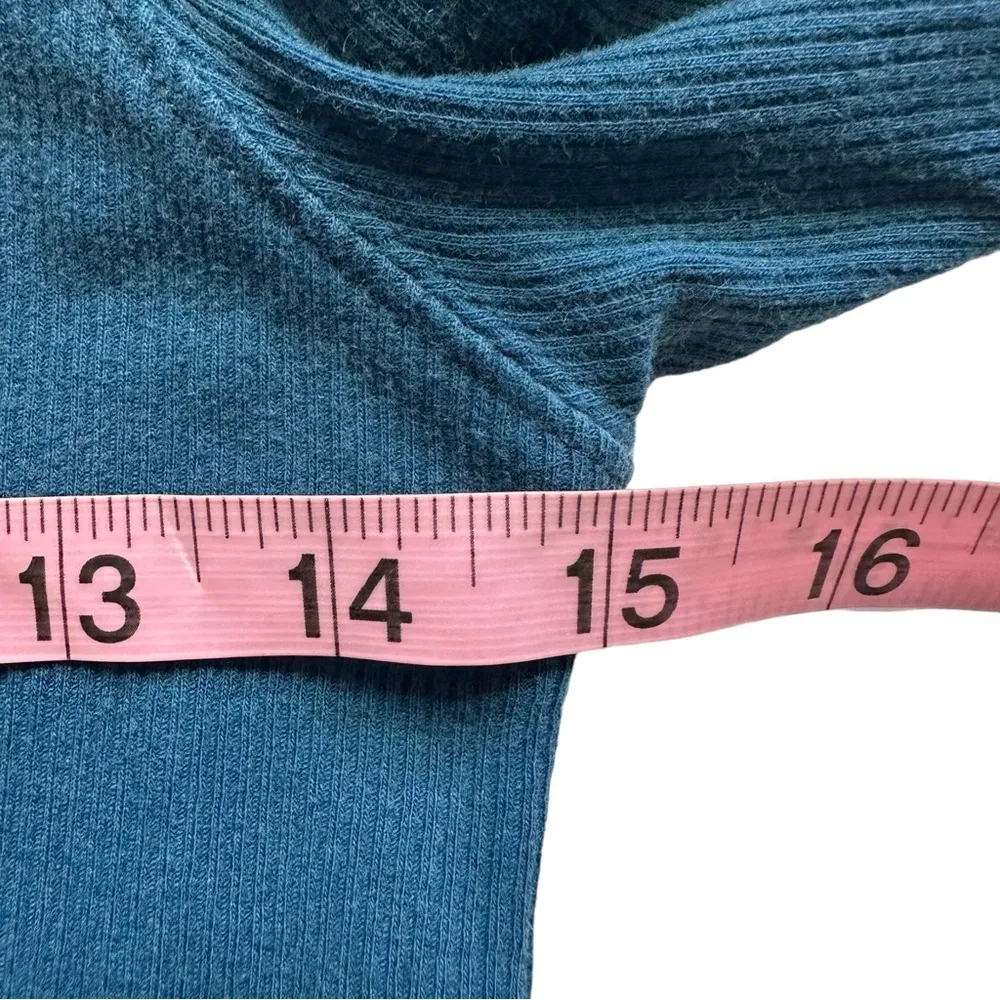 Downtown Girl Blue Cold Shoulder Long Sleeve Ribbed Top Shirt - Image 4