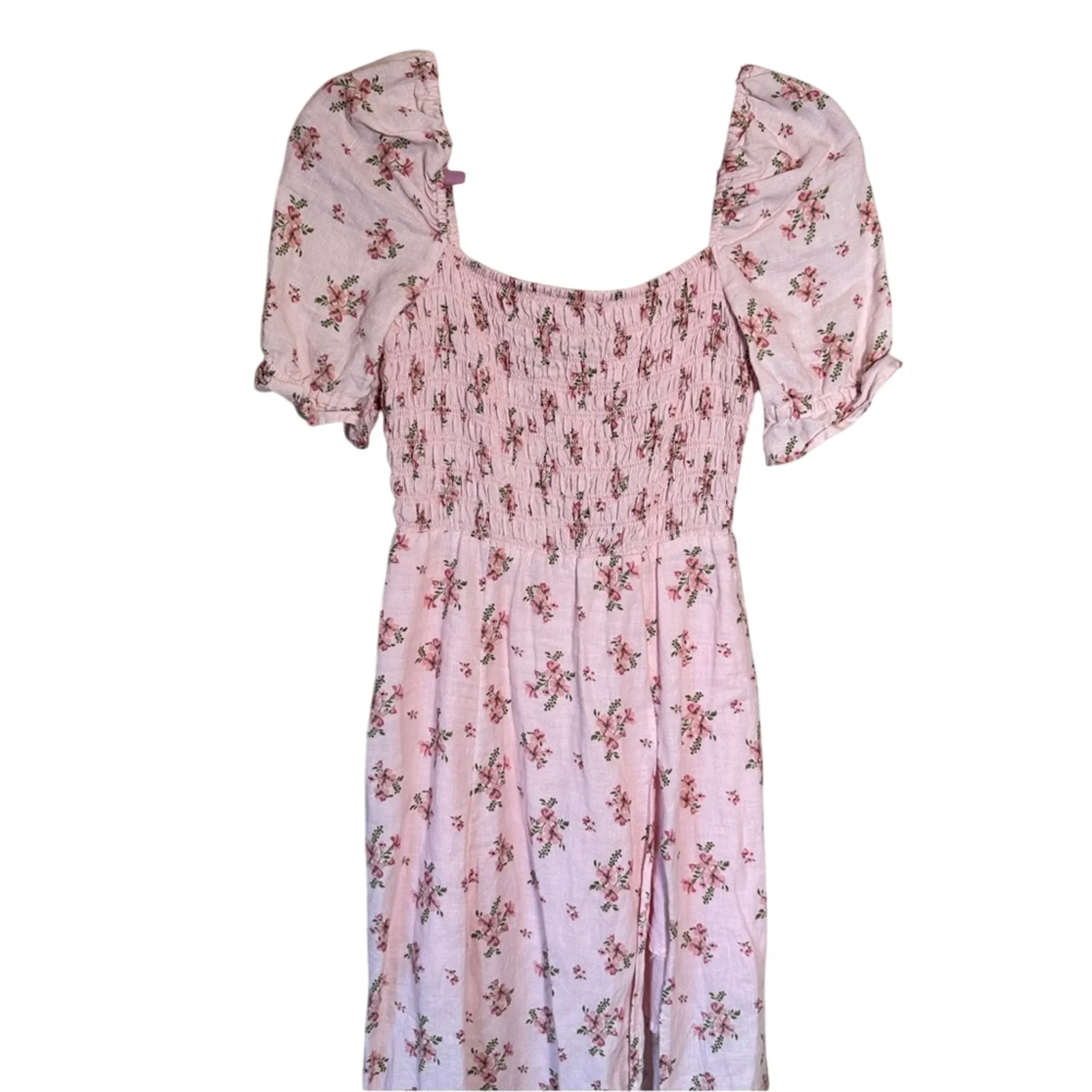& Other Stories Pink Floral Linen Midi Dress Womens 4 Prairie Cottage Core - Image 2