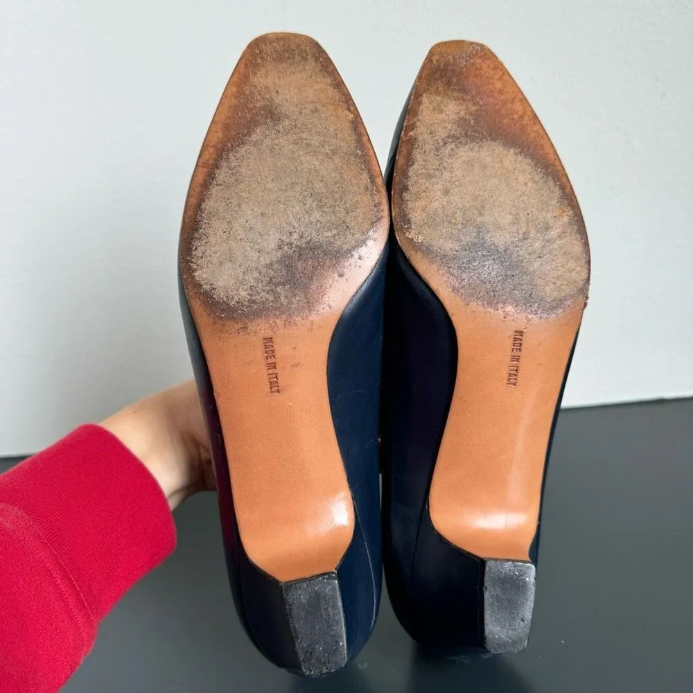 Vintage Salvatore Ferragamo Pumps Heel Leather Navy Blue Size 8 B Career Office - Image 11