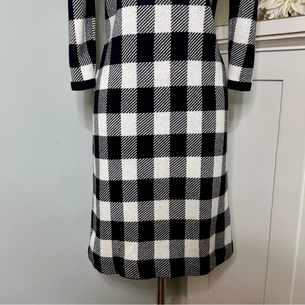 Talbots Cashmere Blend Buffalo Plaid Sweater Dress Black White Size P XS - Image 7