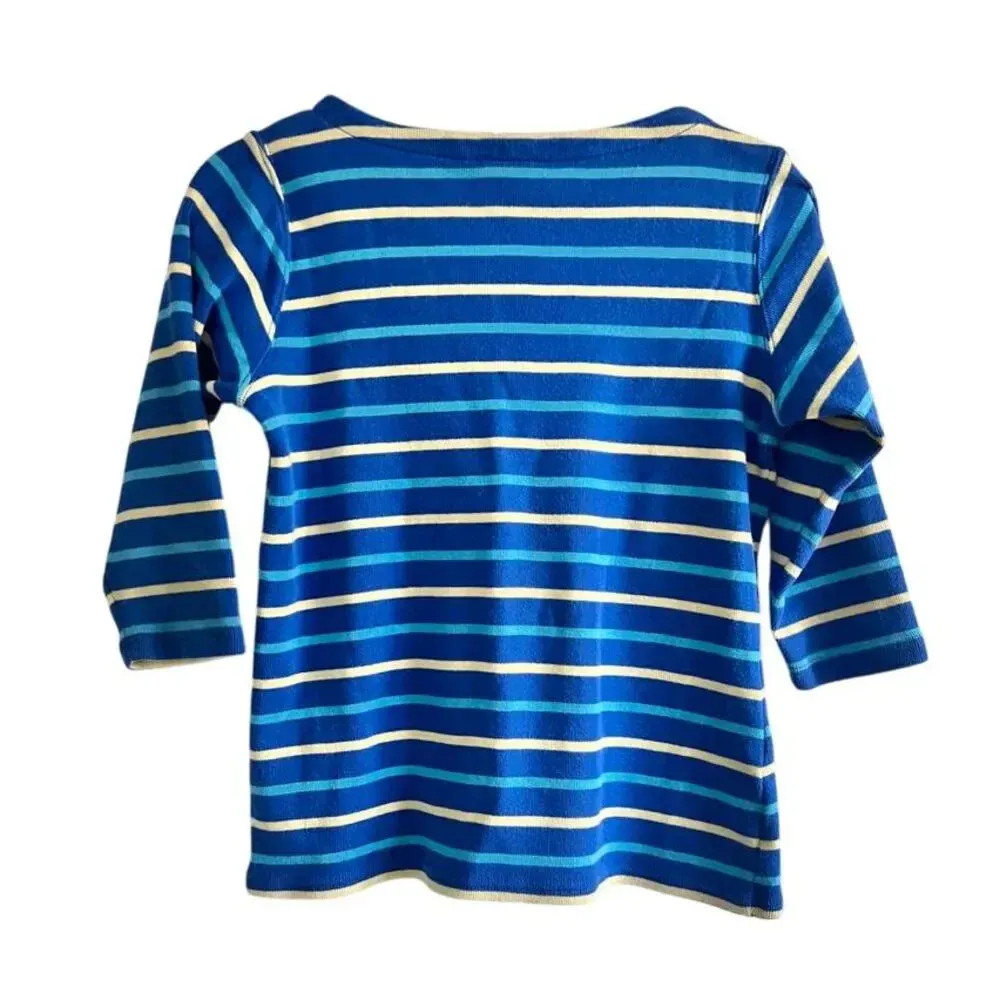 LL Bean Sweater, women's Size S, striped blue and beige. - Image 2