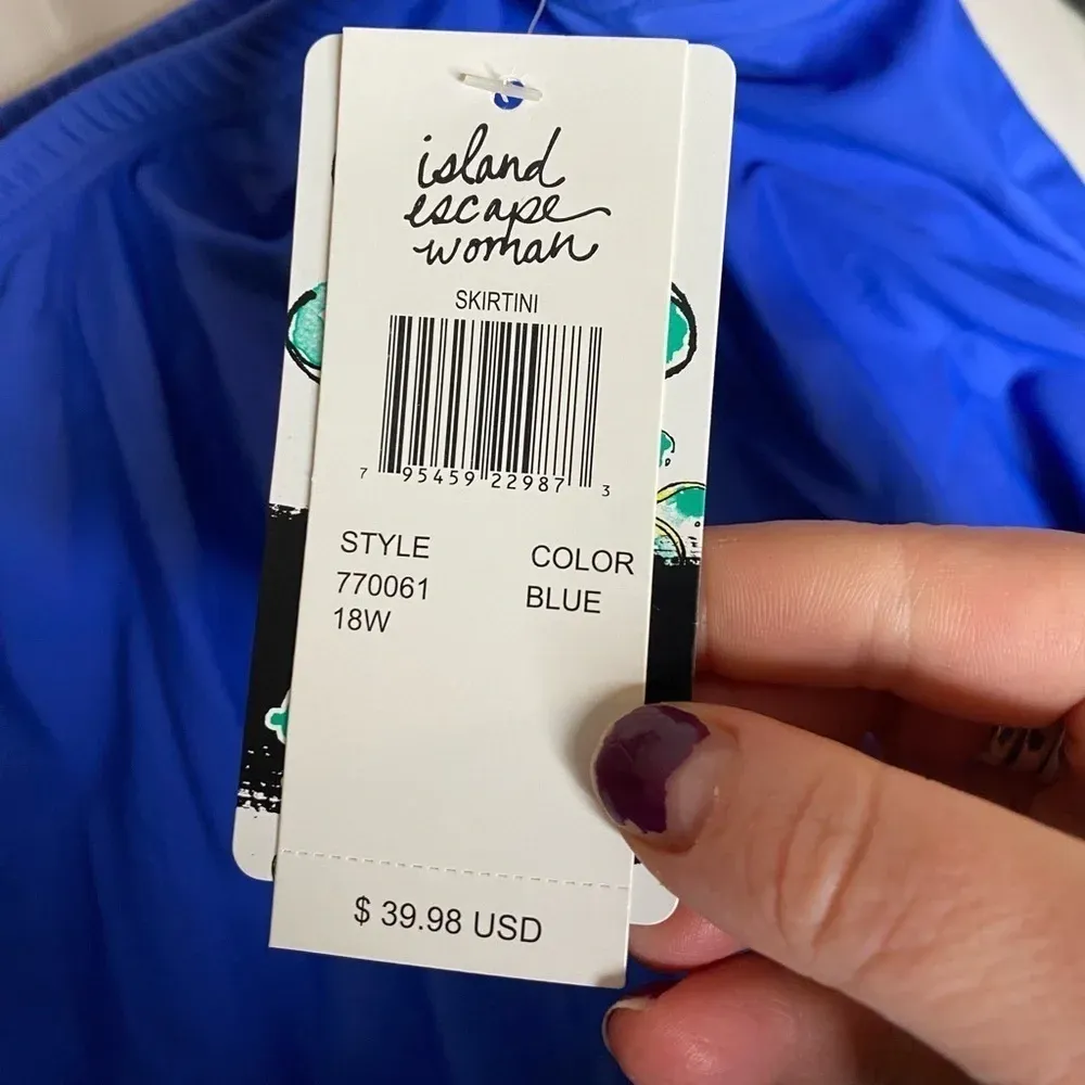 ISLAND ESCAPE WOMAN NWT‎ Bright Blue Skirtini Swim Bottom Size 16W - Image 4