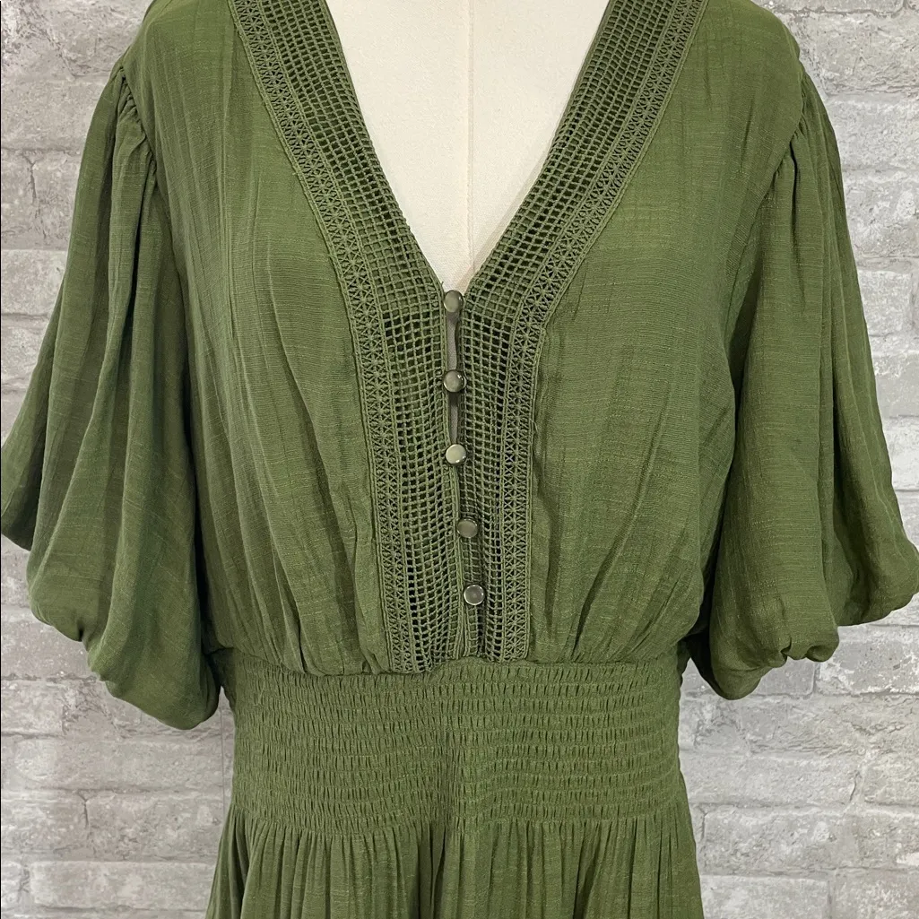 Kings Road Chic Olive Midi Dress with Button Detail Green Size 3X - Image 3
