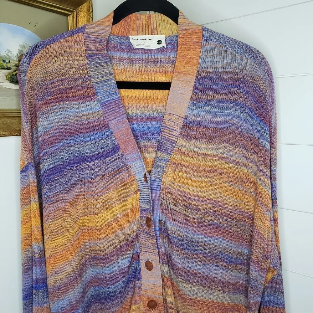 Back Beat Co Space Dye Cardigan Sunset Button Front XL/XXL Orange - Image 8