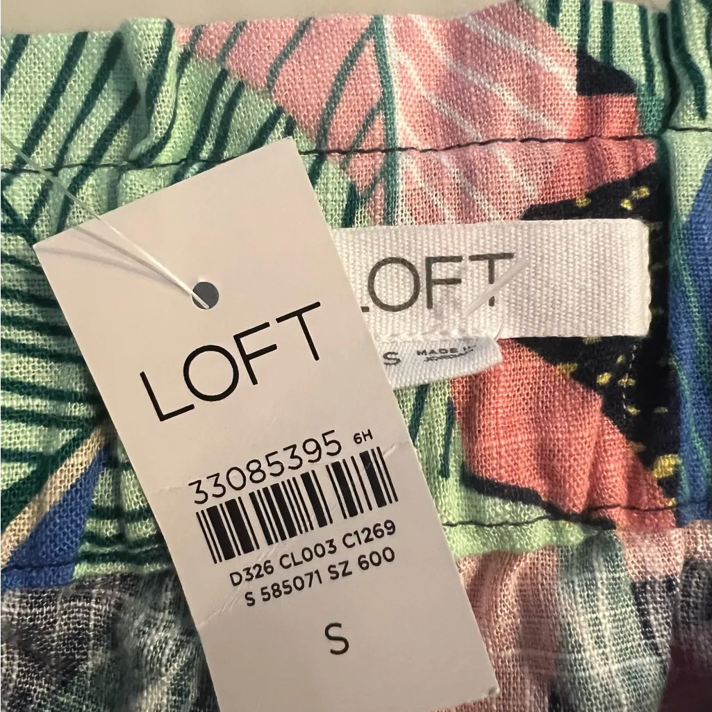 New Loft Tropical Palm Print Wide Leg Crop Linen Blend Pants Size Small - Image 4