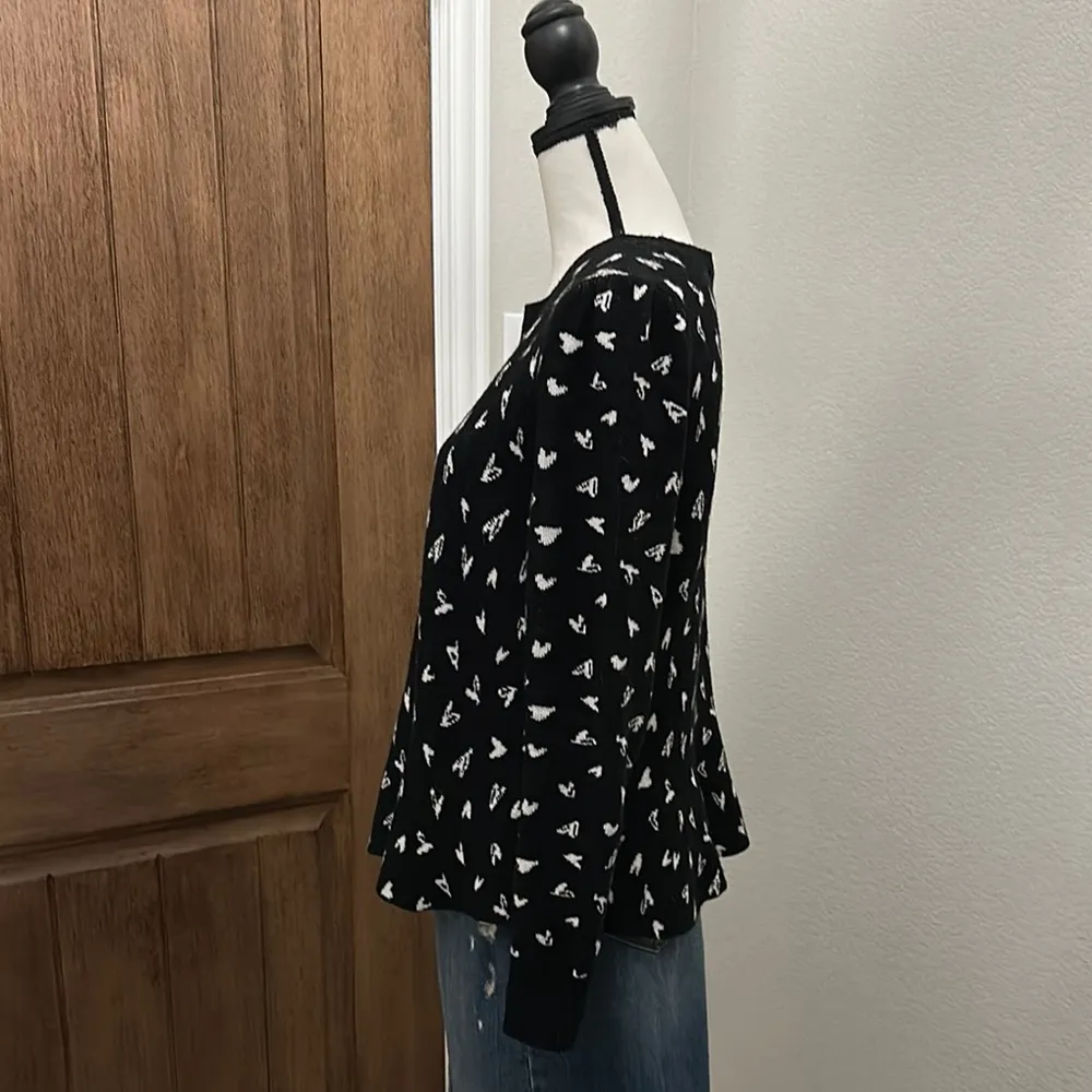 LOFT Black and White Crew Neck Sweater with Hearts EUC - Image 8