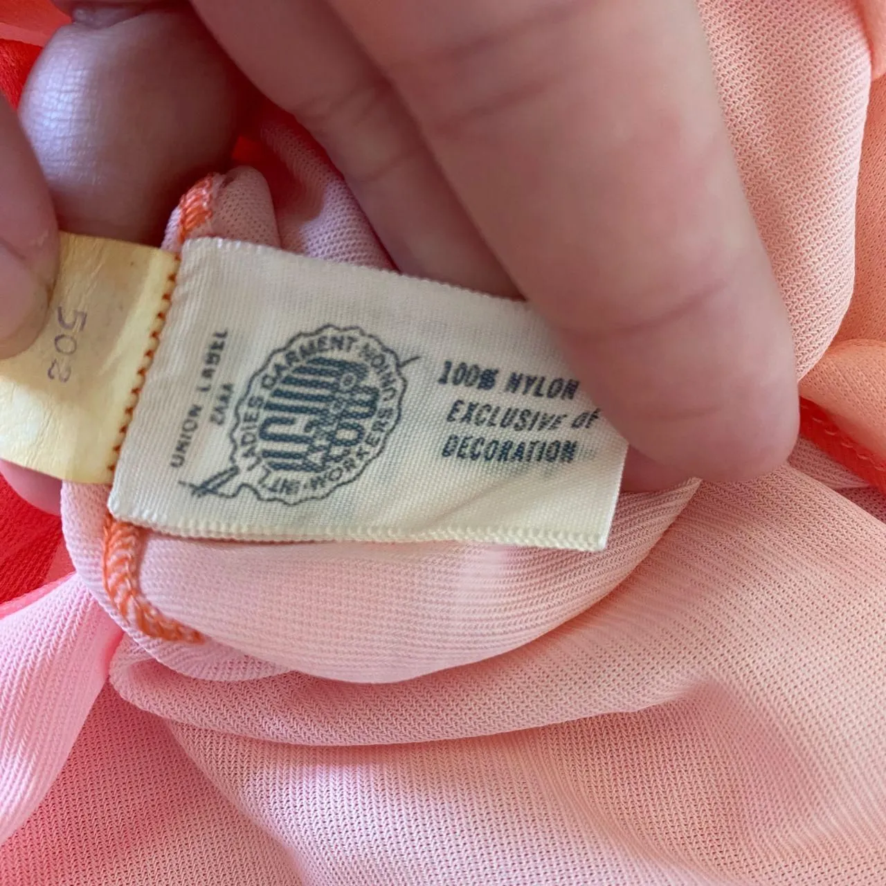 Blush Orange Pink Mesh 1960s Fairy Bow Frilly Union Made in USA Midi Dress M Size M - Image 8