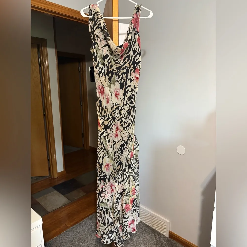 Silk Beaded Leopard Floral Dress - Image 2