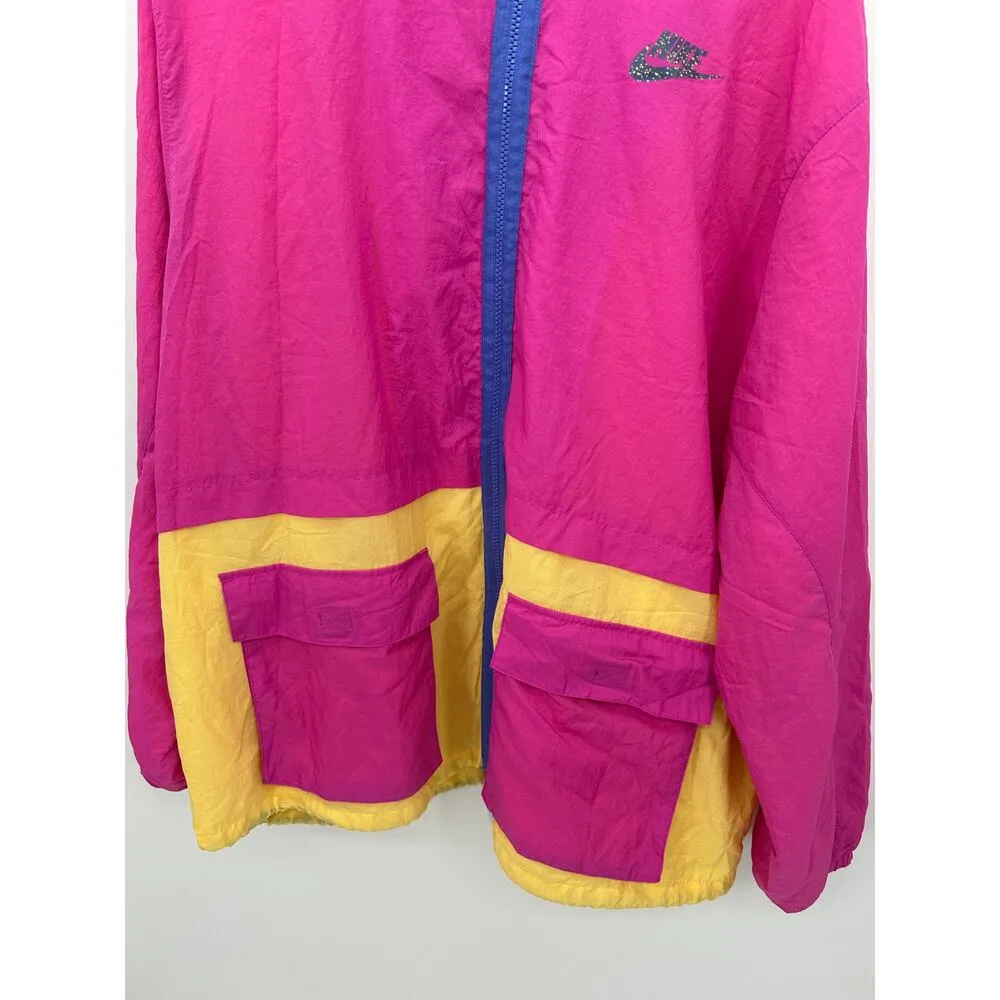 Nike Womens Full Zip Retro Windbreak Size 2X Neon Woven Jacket Gym Running - Image 4