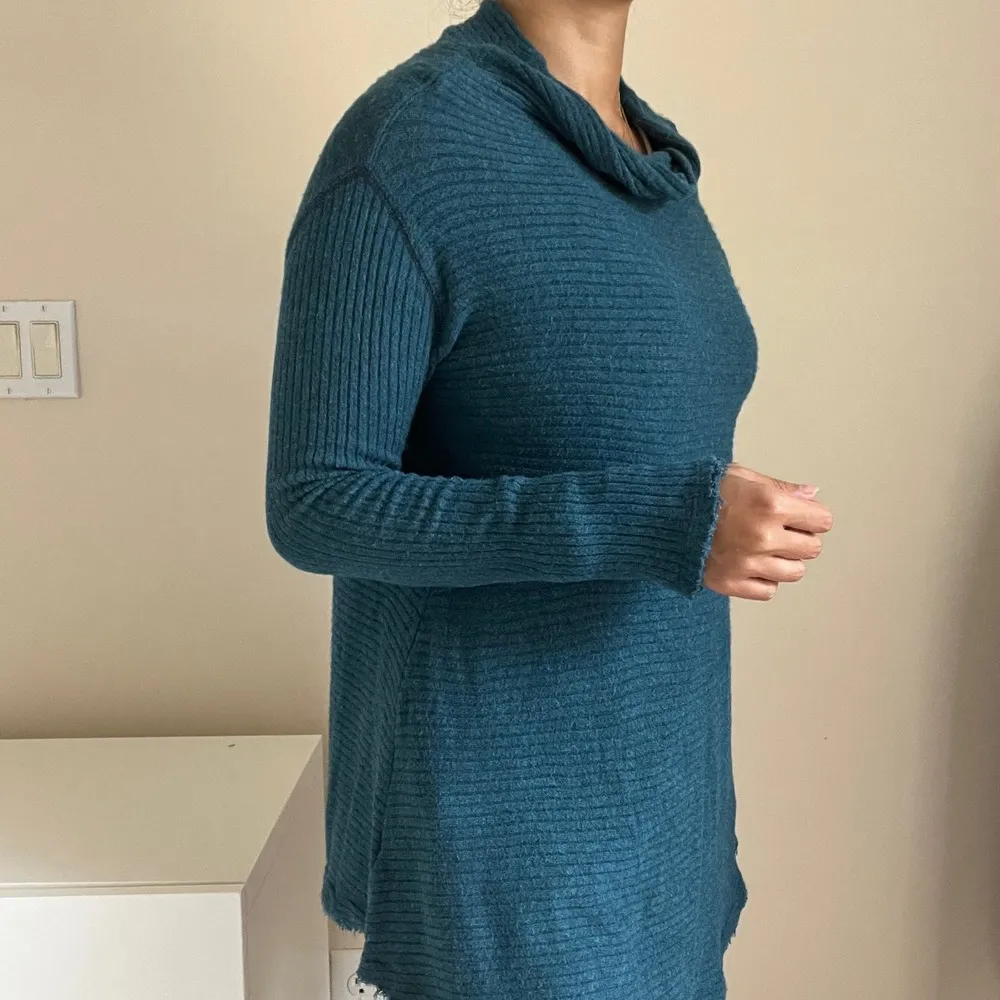 Free People We The Free Open Back Teal Blue Mock Neck Long Sleeve Sweater Size S - Image 7