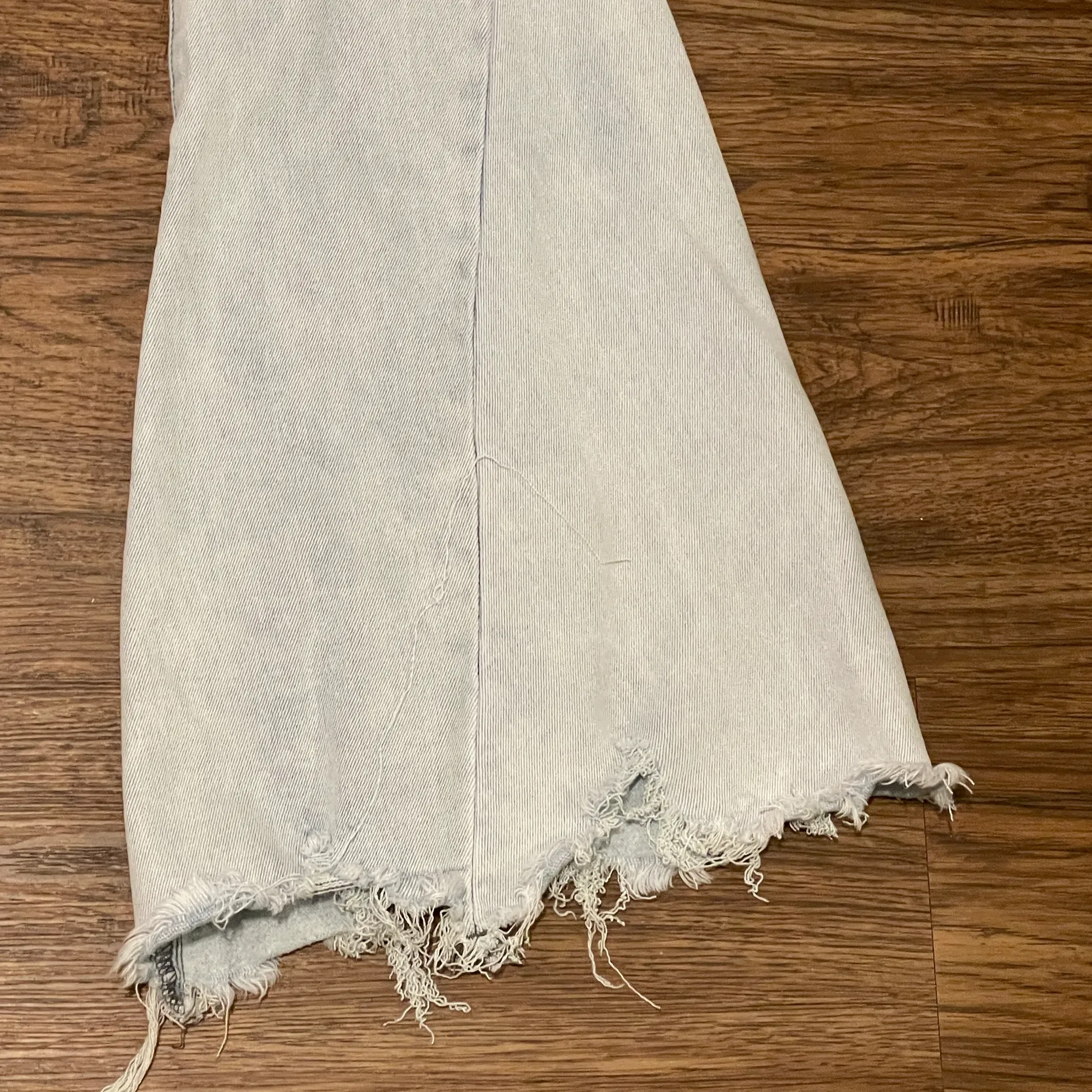 Raw Distressed Hem Flare Button Up Jeans Light Blue Size 31 - Image 4