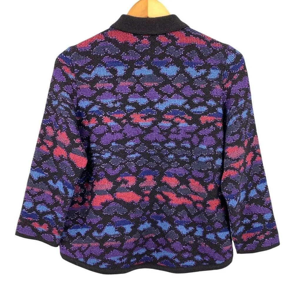Vintage FRENCH RAGS Black Purple Blue Metallic Cardigan Sweater Size 1/M Size M - Image 6