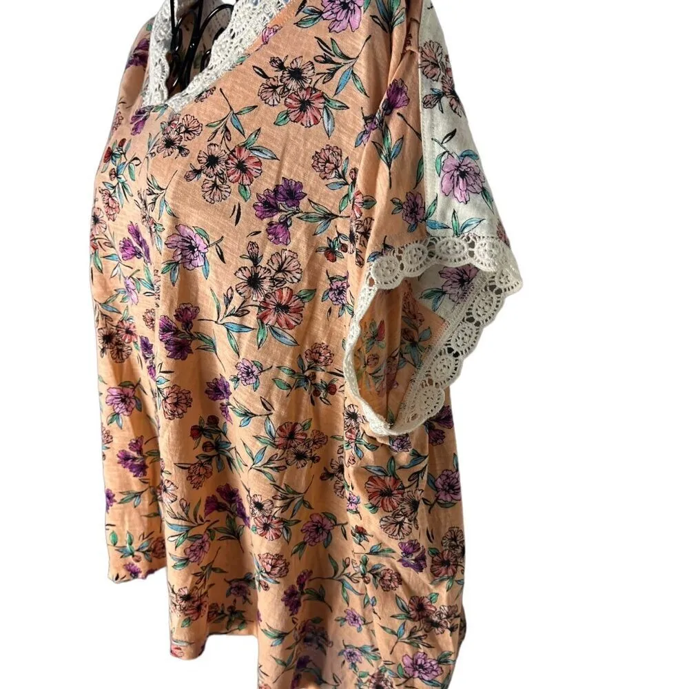 For The Republic‎ M Short Sleeve Embroidered Lace Trim Blouse Floral Cottage New - Image 2