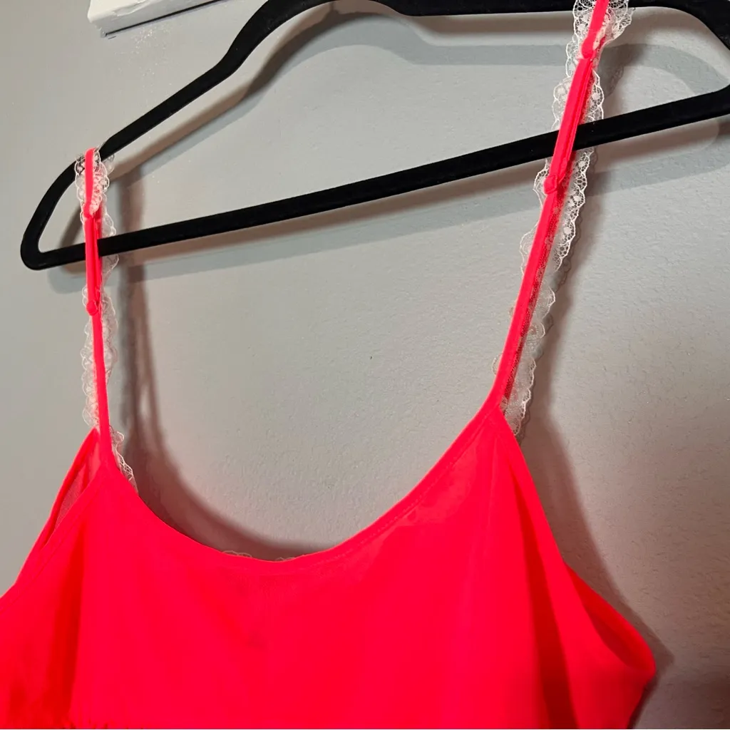 Victoria's Secret Cami Tank Lingerie Top Bright Hot Pink Lace Semi Sheer Size XL - Image 8