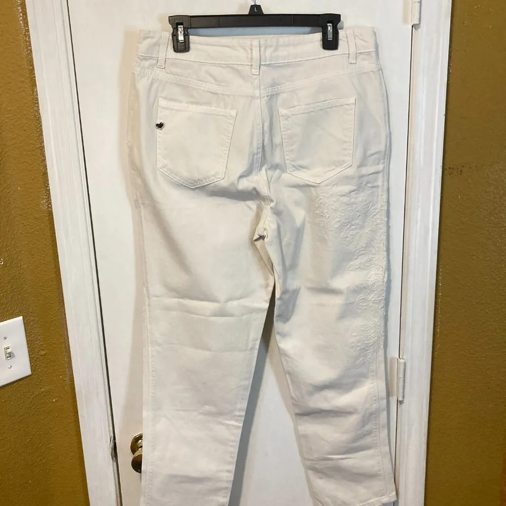 Twin Set MY TWIN women's size 29 floral embroidery Mother of Pearl fatigue pants - Image 5