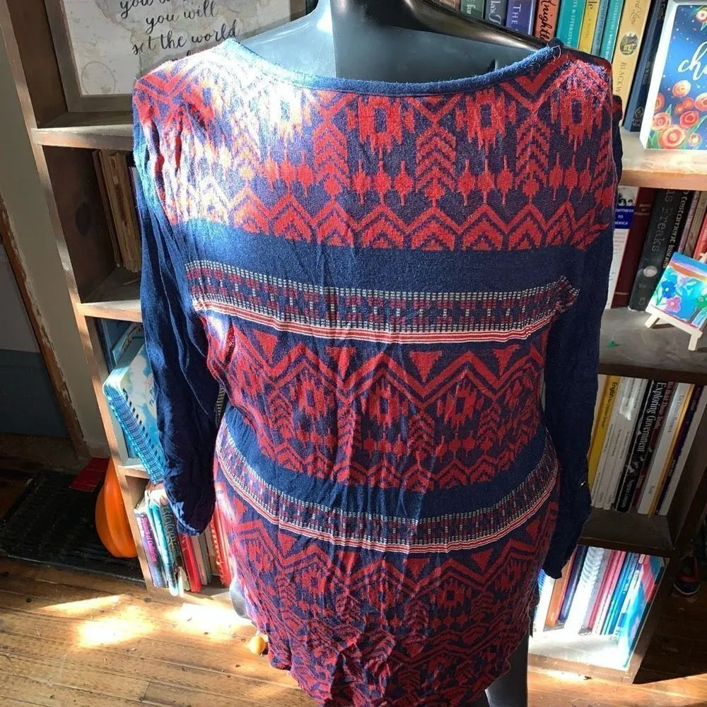 Soft Surroundings L southwest red and black split neck blouse - Image 3