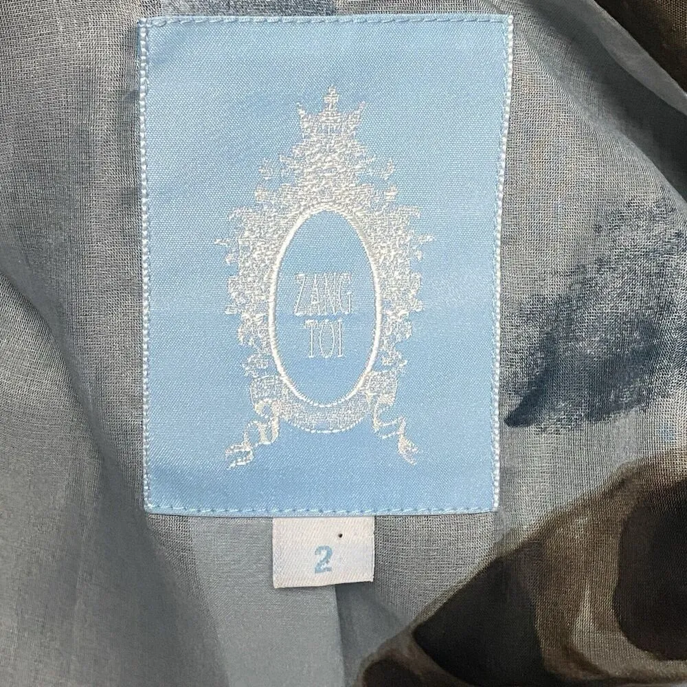 Authentic Zang Toi Olive Green Trench Coat Size 2 100% Silk Belted Pocket - Image 8