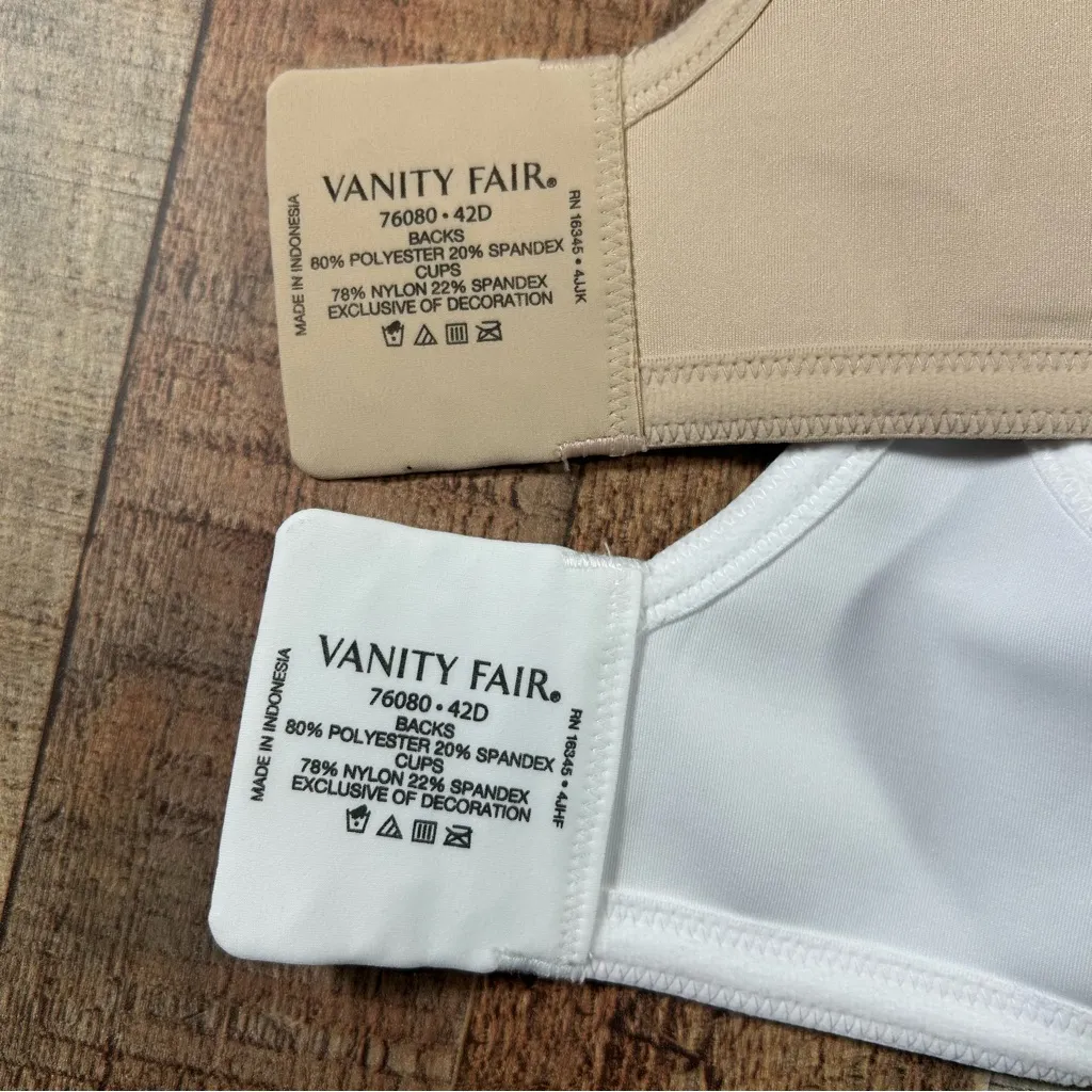 Vanity Fair Style 76080 42D Full Coverage Underwire Bras Set Beige White - Image 3