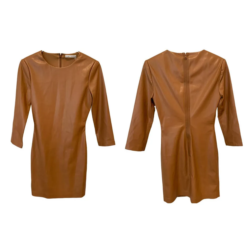 ALICE + OLIVIA Inka Long Sleeve Faux Leather Body-Con Dress (2) - Image 4