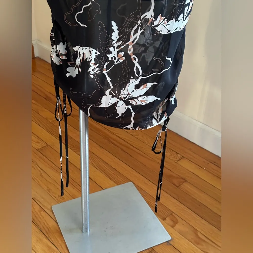 Shona Joy Sz 2 US Black Floral Shadows Ruched Slip Dress NWT - Image 3