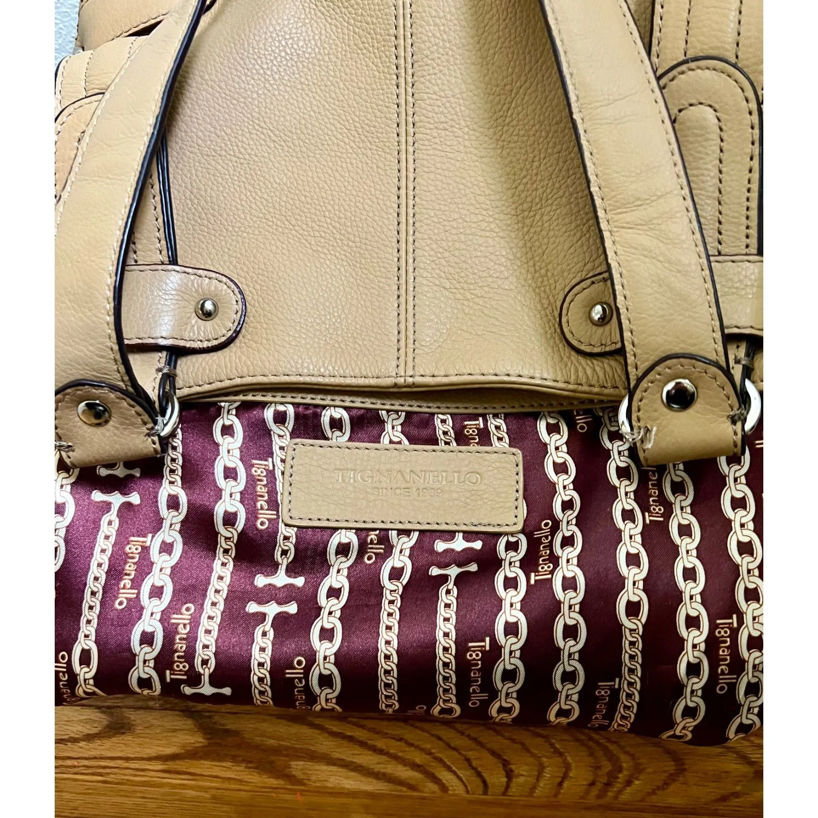 Tignanello Italian Leather Shoulder Bag Tan - Image 8