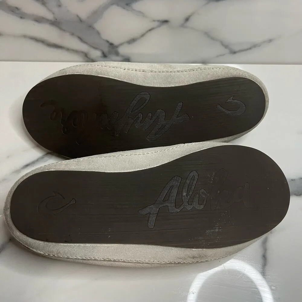 Olukai | Women's Neutral Gray Suede Real Shearling Nohea Slipper Shoes Sz 6 - Image 6