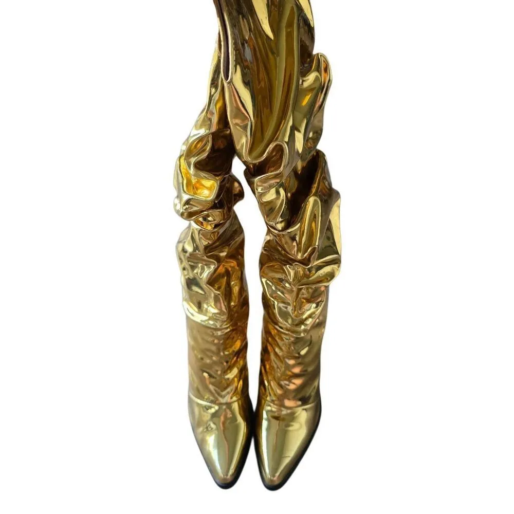 Cape Robbin Hanarin Boots Size 6.5 Gold Knee High Block Heel - Image 4