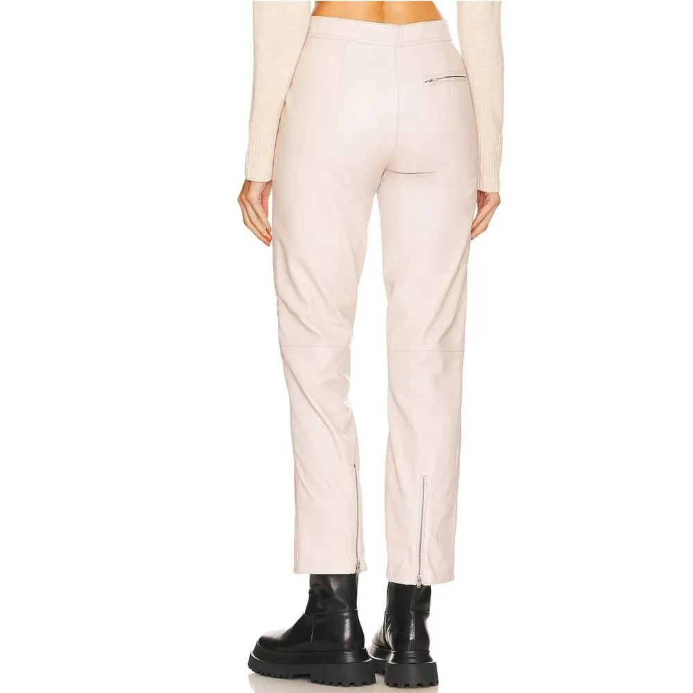 L'Academia Off White Leather Pants MEDIUM Tapered Moto Biker Designer $498 NEW - Image 2