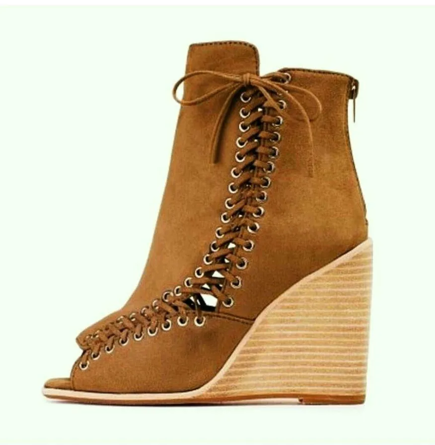 Batavia Wedge Boots Corset Cutouts Lace-Up Sandal Ankle Booties - Image 2