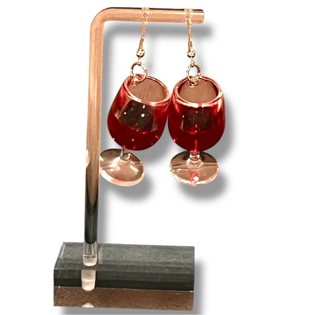 Wine Glass Earrings, Party Earrings, Alcohol Earrings Gift Costume Accessory Red - Image 2