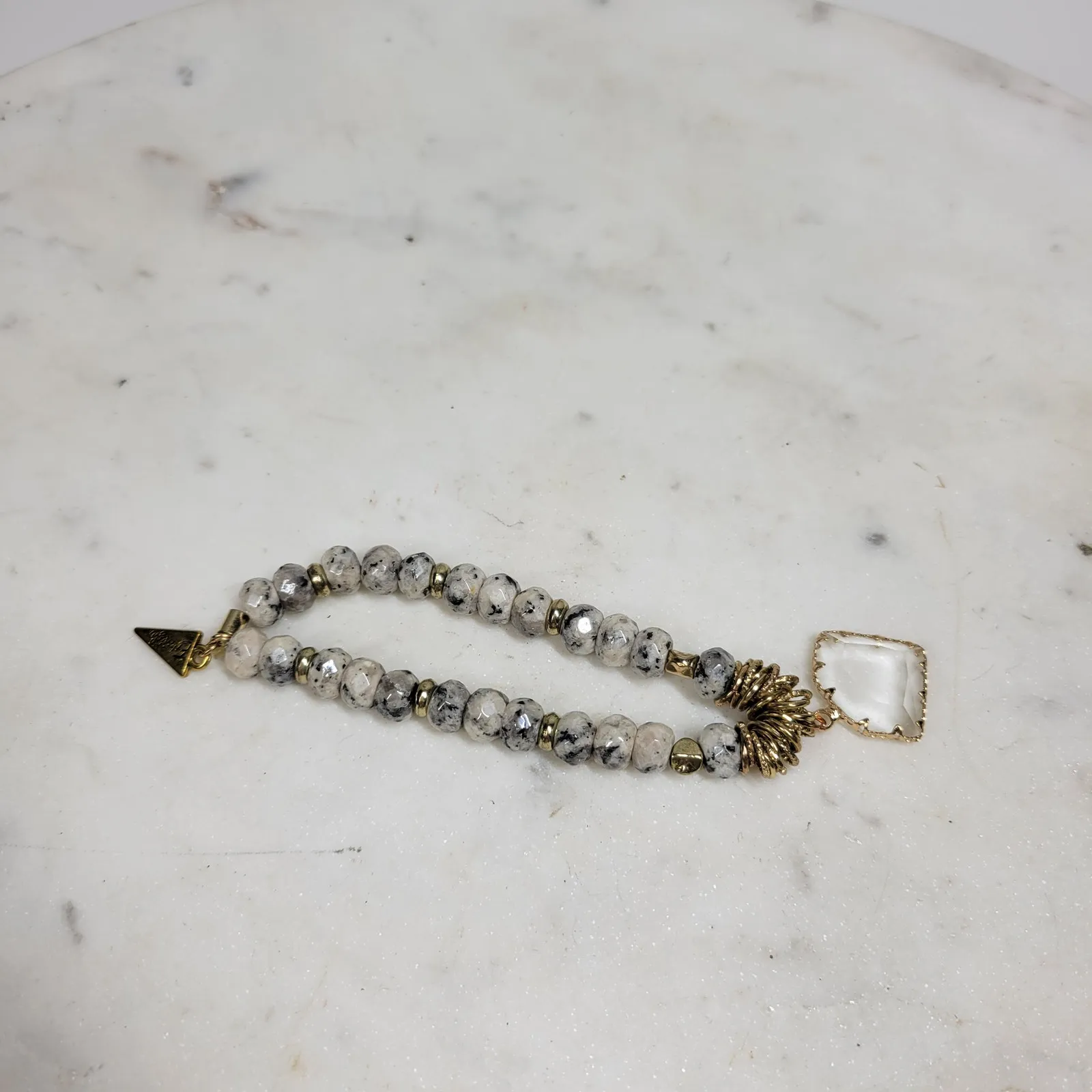 Erimish Beaded Bracelet Womens Metallic Rondelle Faceted‎ Marble Jasper Stones - Image 10