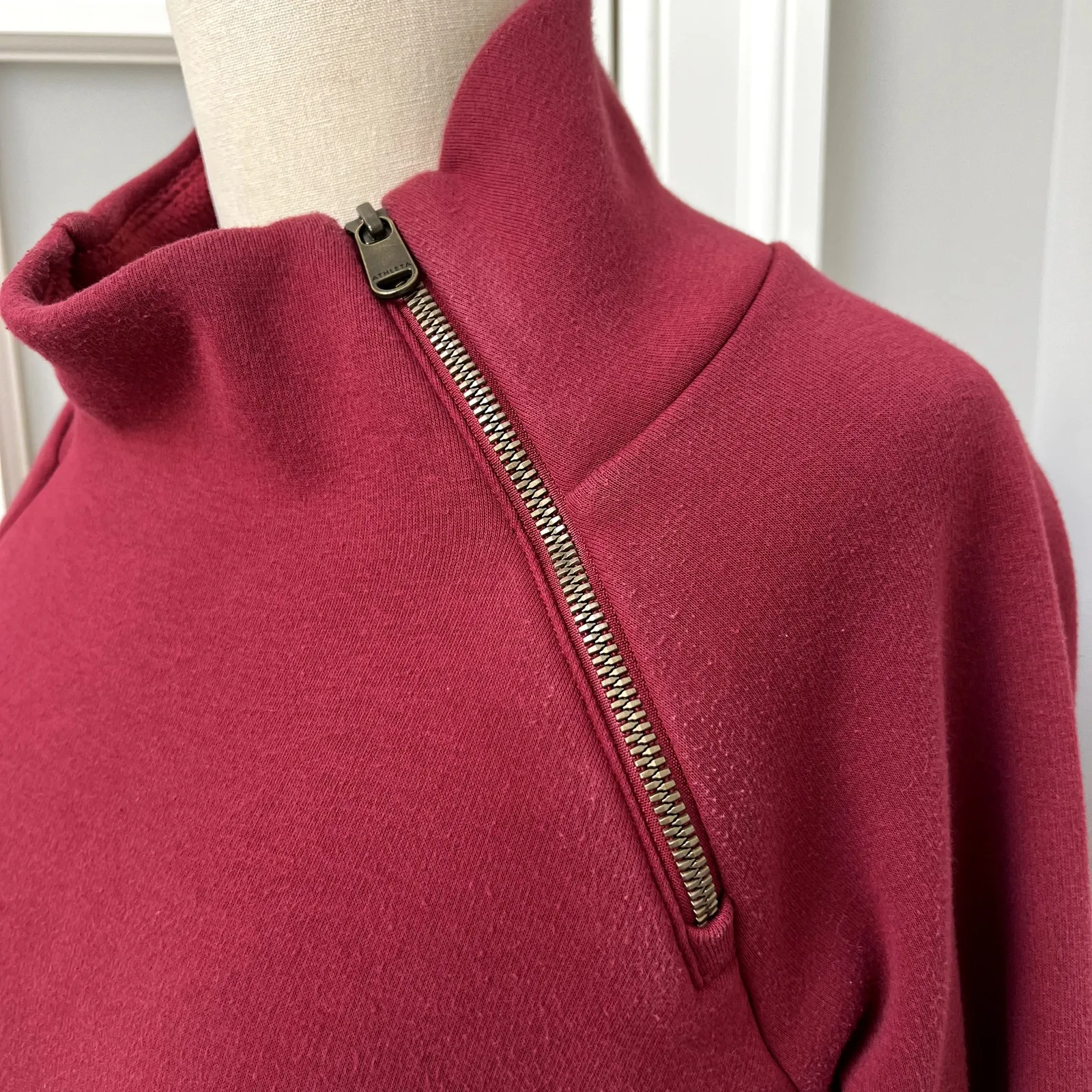 Athleta Cozy Karma Asym Pullover Sweatshirt SlmallDecadent Red - Image 5