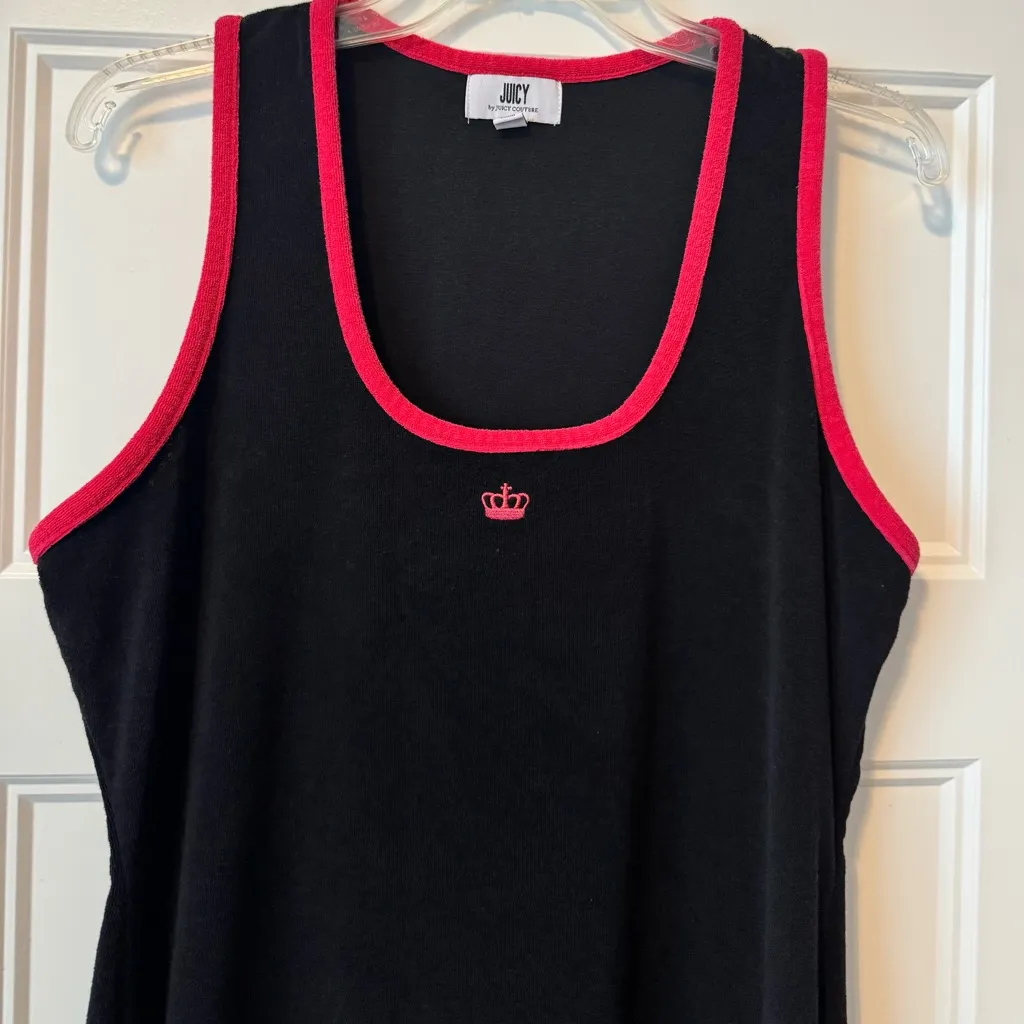 Juicy Couture Black & Pink Terry Cloth Midi Dress W Slit Size Large - Image 2