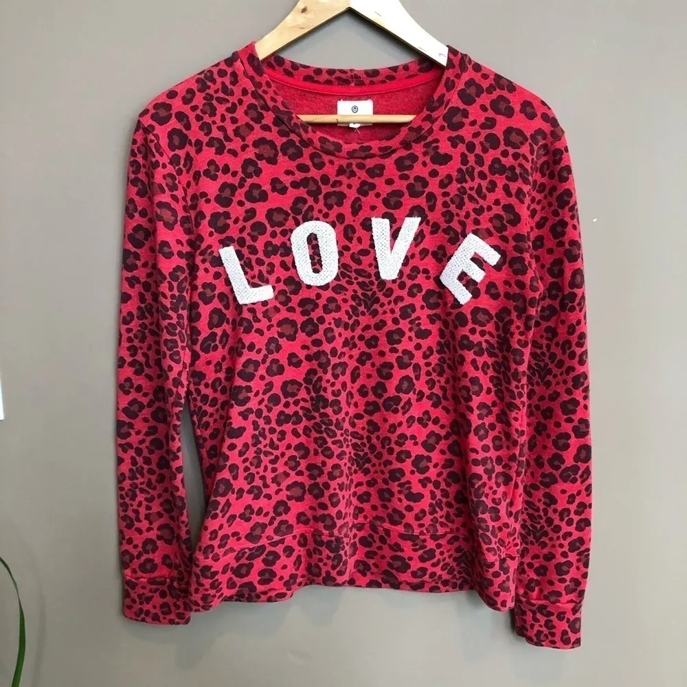 SUNDRY‎ Leopard Print LOVE Sweatshirt Red Size XS 0 - Image 2