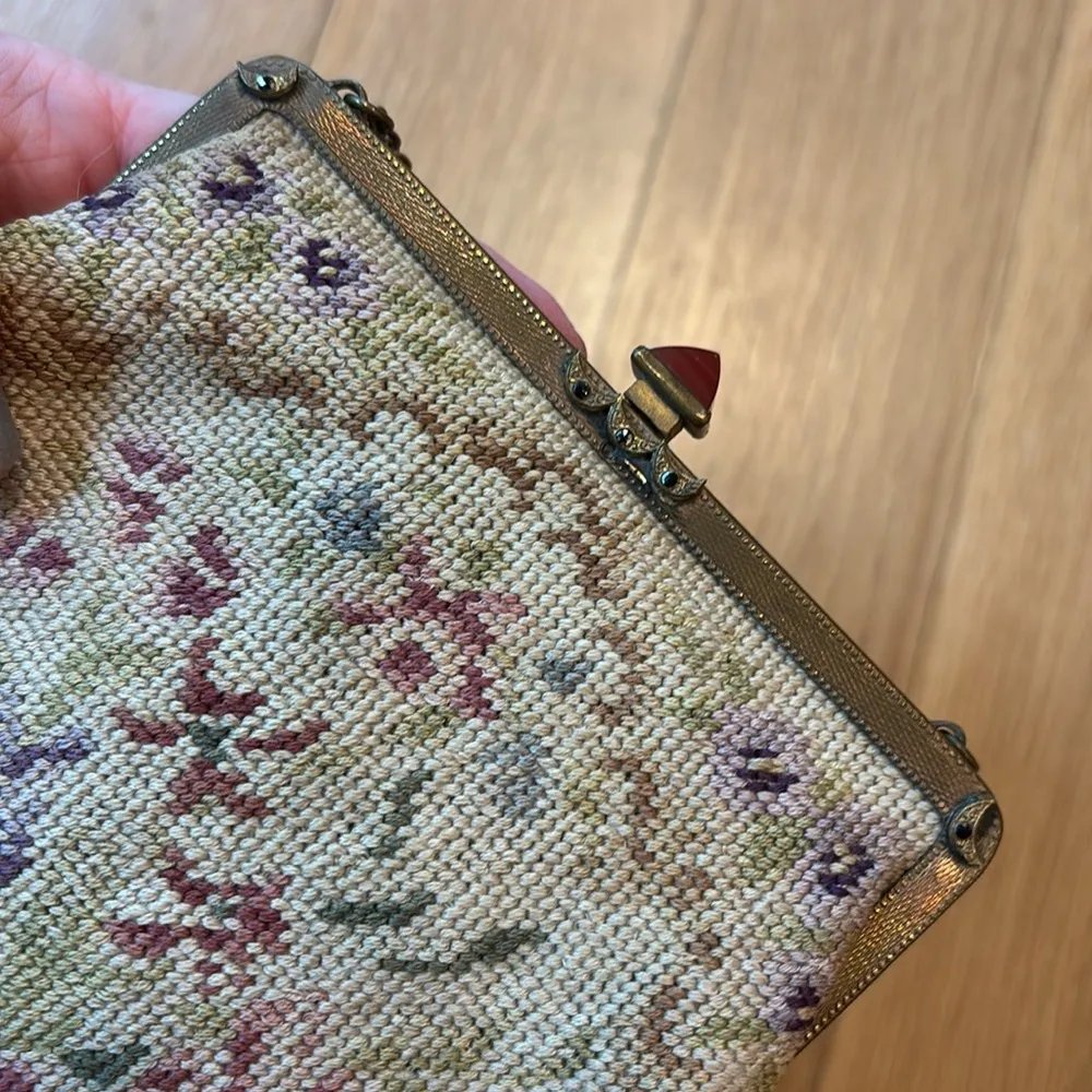 Vintage Petit Point Purse Needlepoint Embroidered Handbag Brown - Image 5