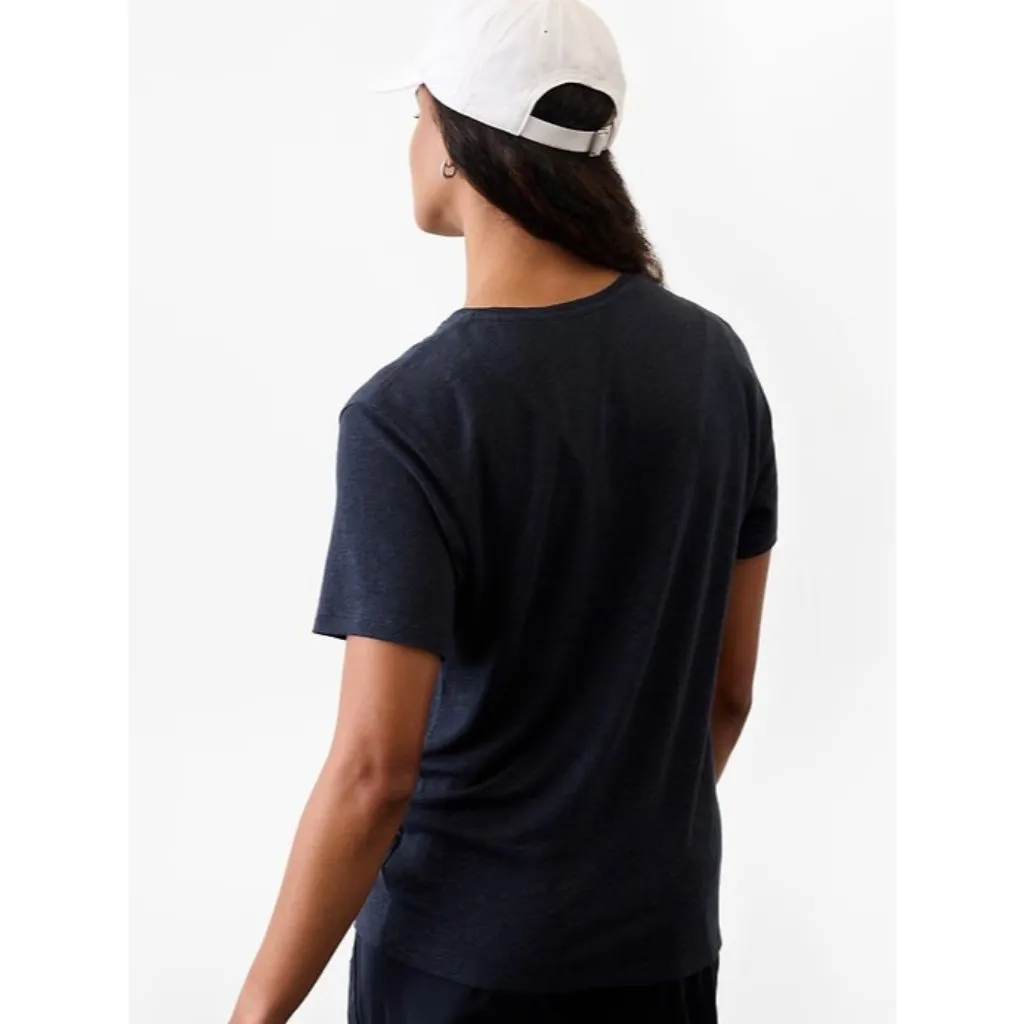 Athleta  S Getaway Linen Blend Tee Eclipse Navy Blue Small - Image 2