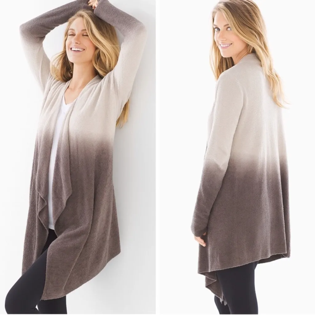 Barefoot Dreams Cozy Chic Lite Ombré Calypso Wrap Cardigan S/M Stone and Cocoa - Image 2