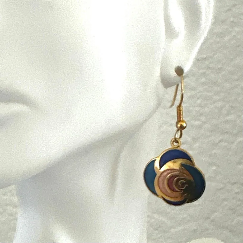 Cloisonné Enamel Swirl Dangle Earrings - Image 2
