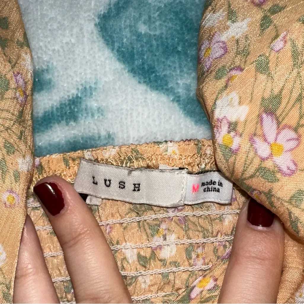 Lush Floral Orange Smocked Dress Sz. M - Image 3