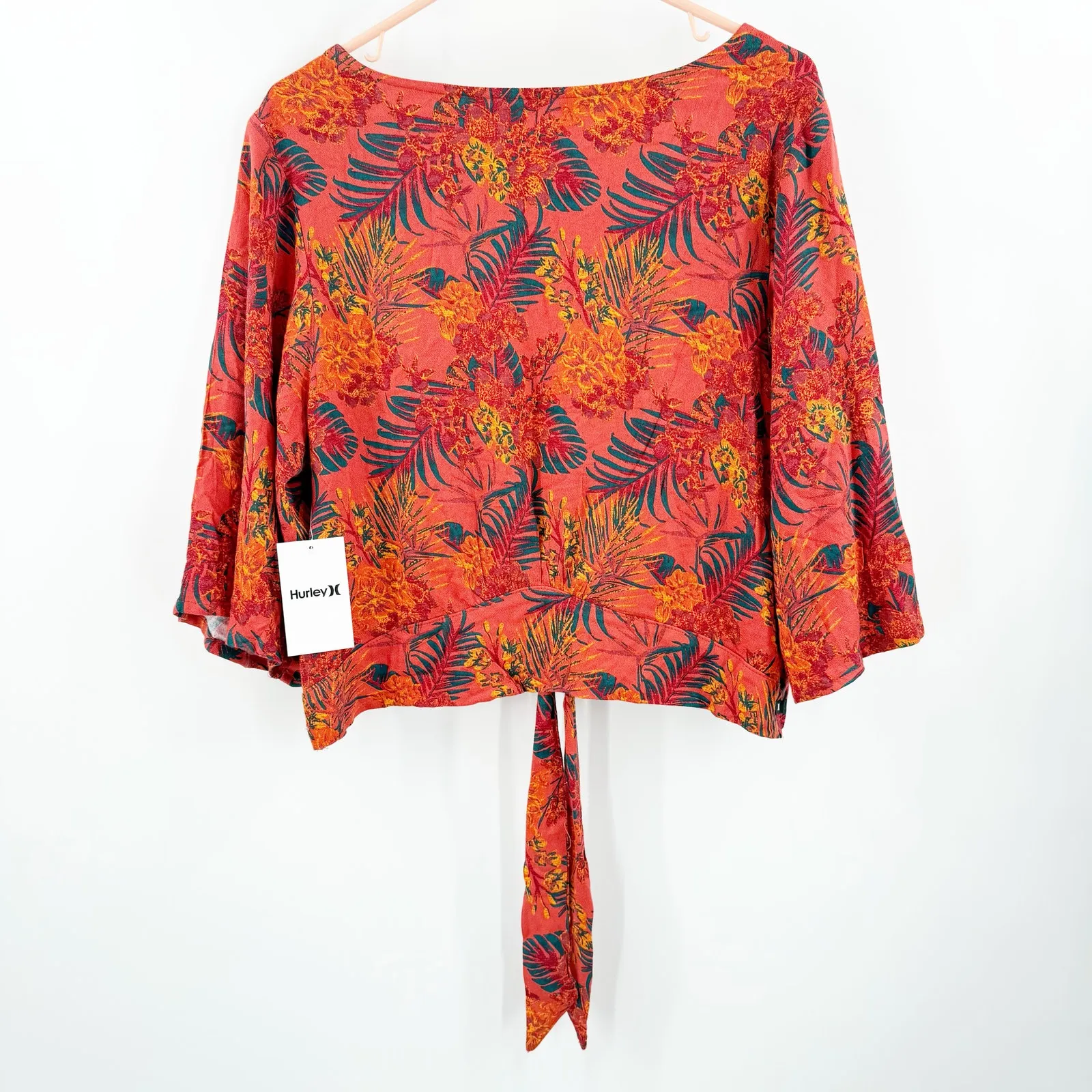 Hurley Blouse SZ Extra Large Back Tie Party Top Orange NWT Botan Parade Tropical - Image 3