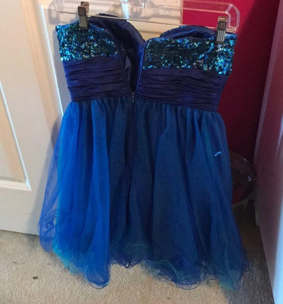 Blue Sequined Strapless Homecoming Dress - Image 3