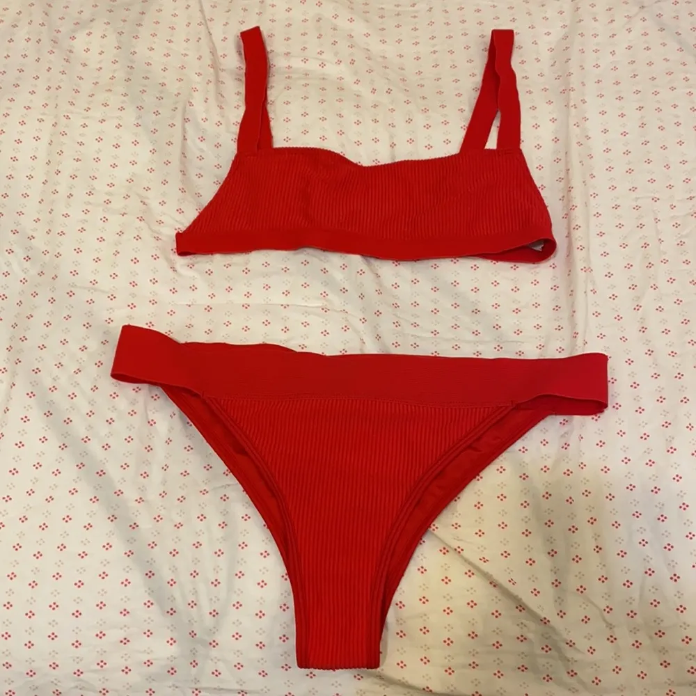 Frankie’s Red Ribbed High Leg Bikini - Image 7