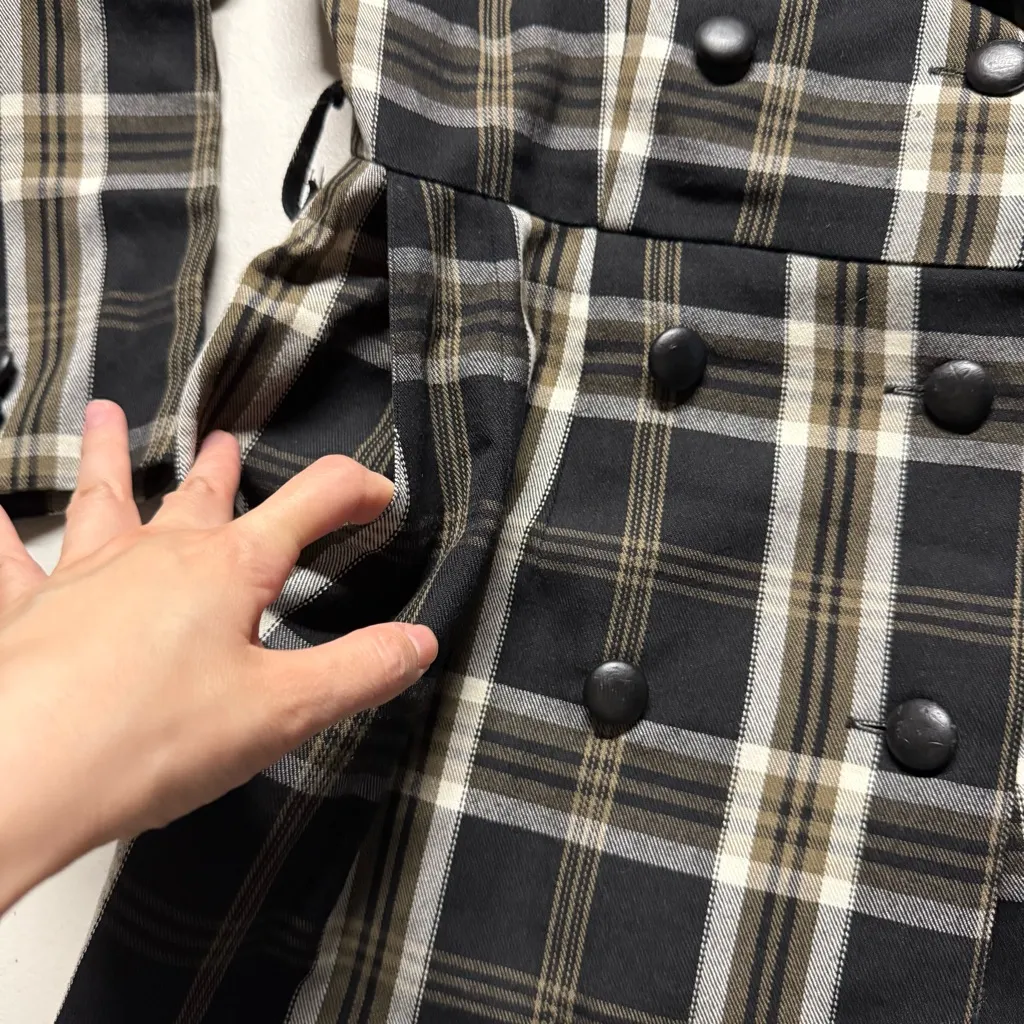 Vintage Best International Black Beige Plaid Double breasted Trench Dress Medium - Image 4