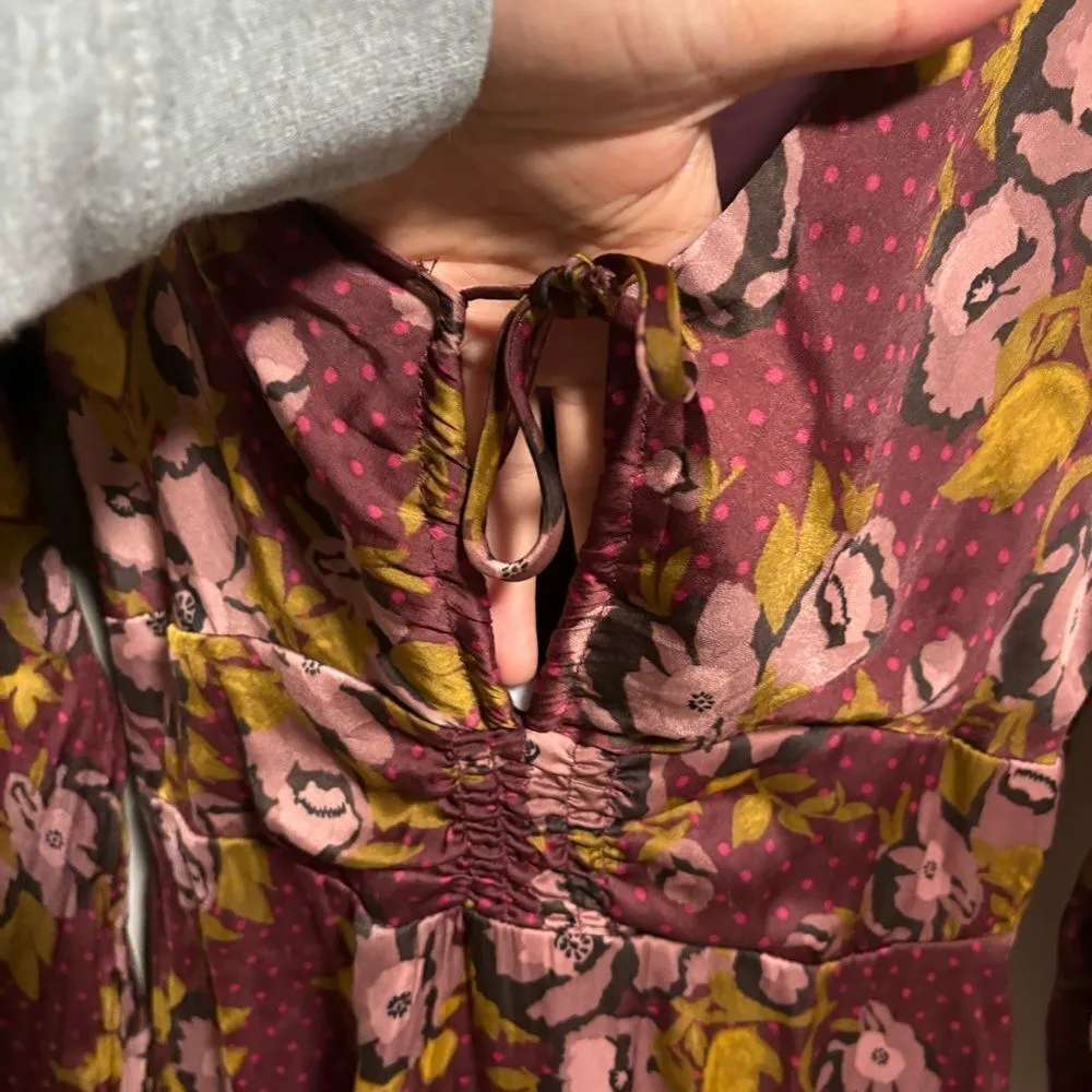 Free People Morning Light Long Sleeve Purple Maroon Floral Dress- Size 4 - Image 6