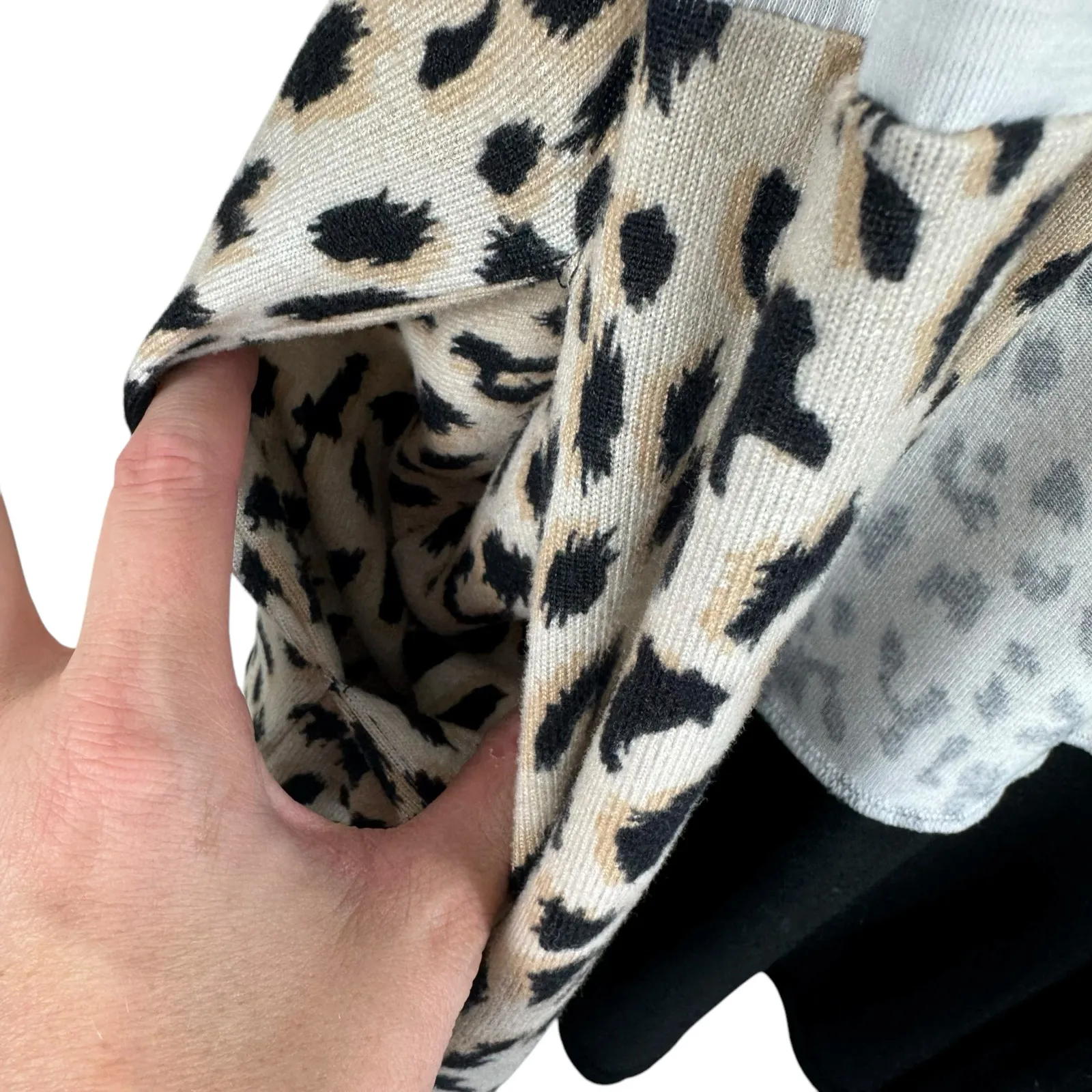 Wild Feathers‎ Striped Animal Print Long Sleeve Lightweight Open Blouse Size XL Black - Image 5